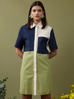 Sister Jane Ghospell Leafage Colour Block Shirt Dress | Women Dresses | Ghospell