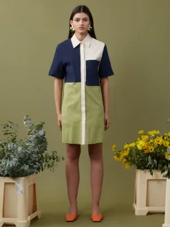 Sister Jane Ghospell Leafage Colour Block Shirt Dress | Women Dresses | Ghospell