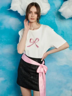Sister Jane Rory Bow Embroidered T-shirt | Women Tops | Shirts